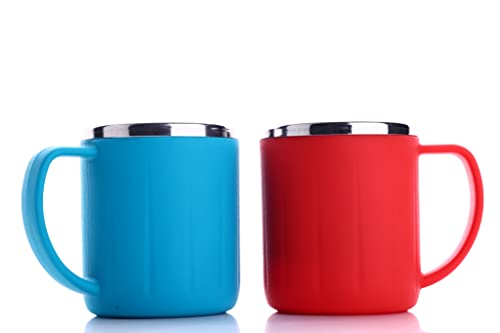 GANESH Happy Time Stylish Coffee/Tea/Milk Mug Plastic with Stainless Steel Inner Mug Cup with Handle, Portable & Easy Clean for Kids & Adult (Set of 2, Multi Color, 200 ml) (Image - 2)