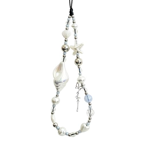 Image of Cute Beaded Camera Wrist Strap for Phone, Digital Camera Charm Lanyard, Pearl Beaded Chain for Bag Keychain Gift