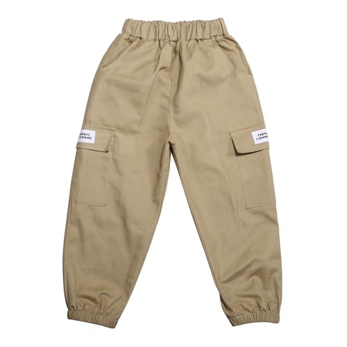 Boys Summer Casual Cargo Pants Loose Fit Activewear Sweatpants Comfortable Breathable Kids Trousers (Khaki, 12-13 Years)