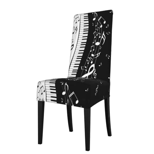 Black White Piano Key Music Note, Stretchy Parson Chair Slipcovers