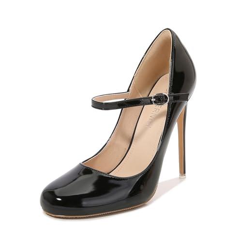 Women's Pumps Closed Toe Mary Jane Pumps Round Toe Platform High Heel Ankle Strap Dress Shoes