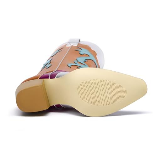 Colorful Wide Calf Embroider Cowboy Boots for Women Pointed Toe Slip On Stacked Heel Evening Party Wedding Bridal Clubwear Classic Floral Knee High Country Cowgirl Boots3