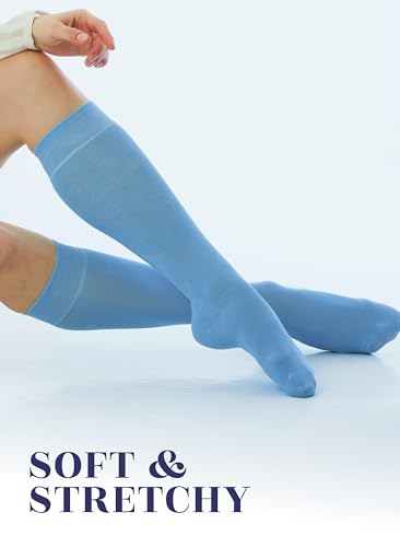 Image of Hugh Ugoli Women's Rayon Derived from Bamboo Knee High Socks Comfort Seam Long Dress Socks, Shoe Size 5-8 /8-11, 4 Pairs