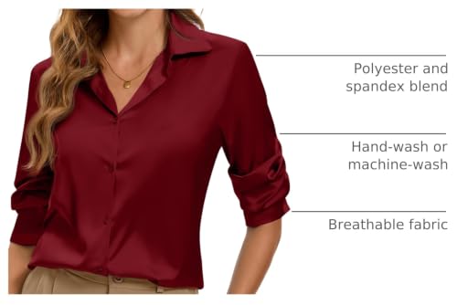 Image of Premium Soft Breathable Stretch Satin Silk Button Down Shirts for Women Long Sleeve Leopard Blouses Work Dress Tops