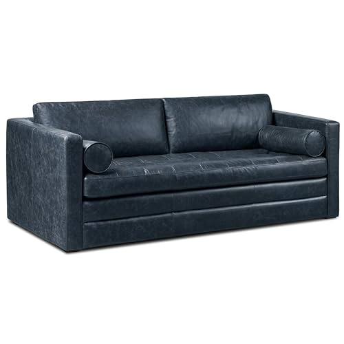 Image of Poly & Bark Napa 82 inch Leather Pull‑Out Sleeper Sofa - Full‑Grain Italian Leather Upholstery,Tri‑Layer Mattress & Storage Console -Sophisticated Multi‑Functional Sofa Bed for Living Rooms & Guest Spaces