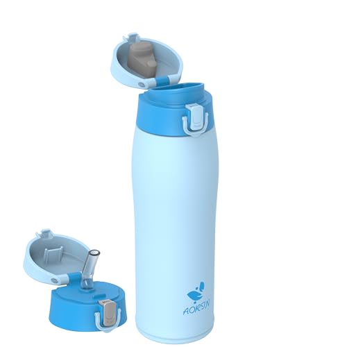 AORIN Botella Agua Acero Inoxidable 18/8 con 2 Tapas, 750ml Botella Agua Niños, Botella Térmica Anti-Fugas, Botella Gimnasio, Termo sin BPA para Deportes, Exterior, Viajes y Escuela