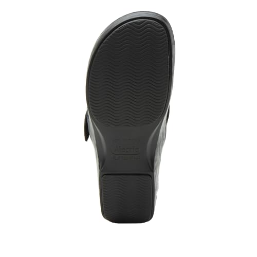 Image of Alegria Women's Osmosis Open Back Wood Look Rocker Leather Clog Heel