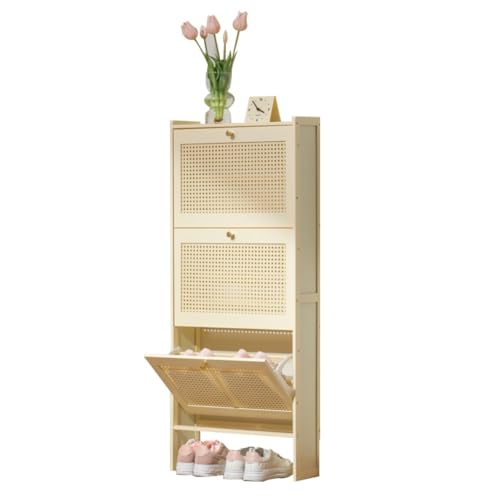 Shoe Storage Cabinet Cabinets Hallway Slim Cupboard Cupboards Hallways Slimline，Slim Rattan Shoe Storage Cabinet, Narrow Hidden Shoe Cupboard for Hallways, Freestanding Wooden, Style for Bed