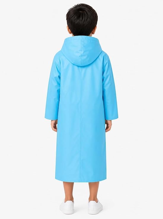 Image of W+ Kids Waterproof Raincoat for Boys & Girls | Full Length Hooded Rain Wear | Lightweight PVC Monsoon Rain Coat for Children (Green)