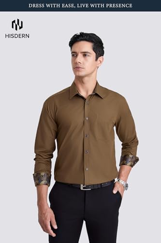 Image of HISDERN Mens Business Dress Shirts Long Sleeve Casual Button Down Shirt Formal Inner Collar Contrast Shirt for Men Wedding