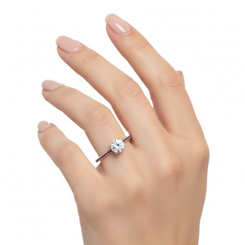 Image of Choose Your Gemstone Delicate Hidden Halo Diamond CZ Ring 925 Sterling Silver Round Shape Petite Engagement Rings Minimal Modern Design Birthday Gift Wedding Gift US Size 4 to 12