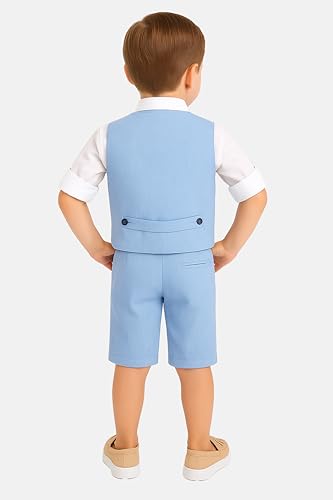 Image of Baby Boys Vest Suit Cotton Linen 4 Piece Formal Wedding Birthday Set