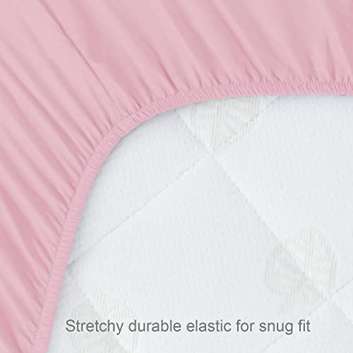 Biloban Mini Crib Sheets Fitted, 2 Pack Mini Crib Sheet Fits for Mini Crib Mattress, Neutral Mini Crib Sheets for Baby Boys and Girl, Grey & Pink, 38”X 24”