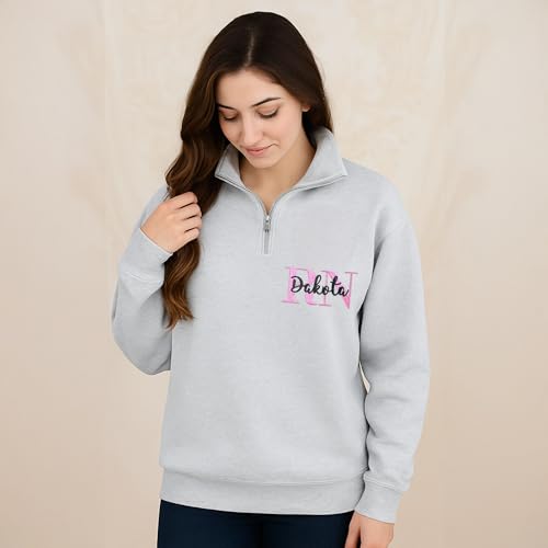 Personalized Nurse Quarter Zip Sweatshirt, Custom Embroidered Nursing Sweater, Registered Nurse Quarter Zip Shirt, Custom Embroidered Hoodies for RN, NP 3 Multi4