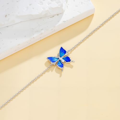 Diamond Butterfly Bracelet for Women 925 Sterling Silver Blue Butterfly Bracelet with Lab Grown Diamonds Jewelry Gifts for Mom Wife Girlfriend Daughter Sister3