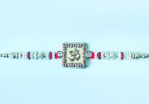 Generic Om Pendant Rakhi Raksha Bandhan Festival Dori For Rakhi Day Rakhri For Brother Religious Om Rakhi, Small, Silver,Red3