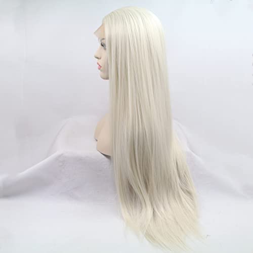 Xiweiya Wig Long Silky Straight Hair Wigs White Blonde Synthetic 12 * 1 T Lace Front Wigs Middle Part Heat Resistant Hair Natural Hairline Cosplay Wigs - Image 3