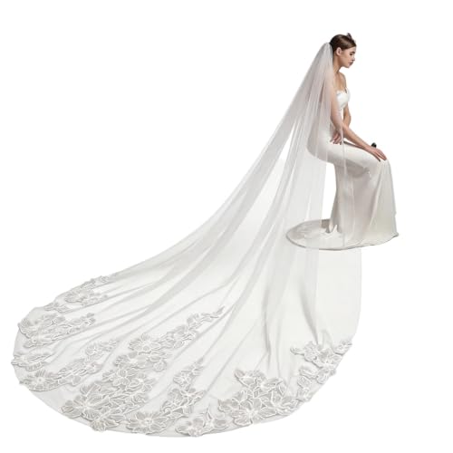 Velo de novia catedral de encaje evita caídas con peineta firme blanco roto
