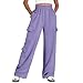 Women Wide Leg Baggy Track Pant with Pockets Loose Fit Drawstring High Waist Pants Casual Lounge Work Trousers Light Purple