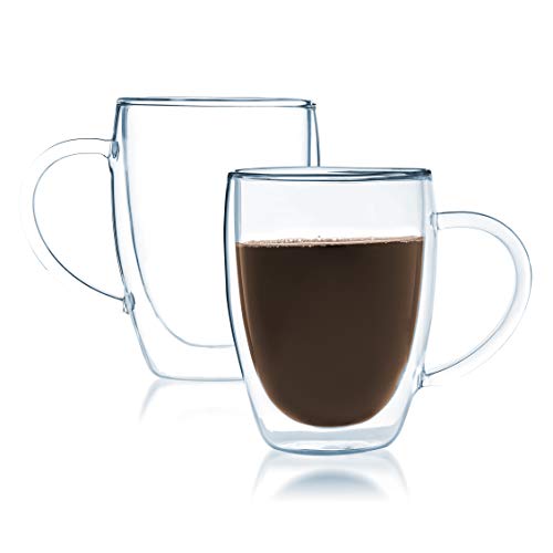 Bistro Mug with Handle from JavaFly, Double Walled Thermo Glass Cup, Set of 2-12oz