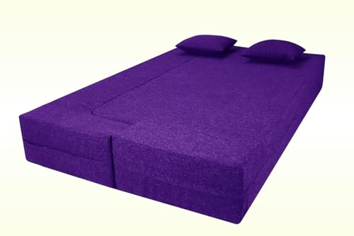 Image of Rosebell Flipper Three-Seater | 70 X 46 X 9 | Foldable Sofa Cum Bed with Washable Fabric Four Cushions - Purple Color