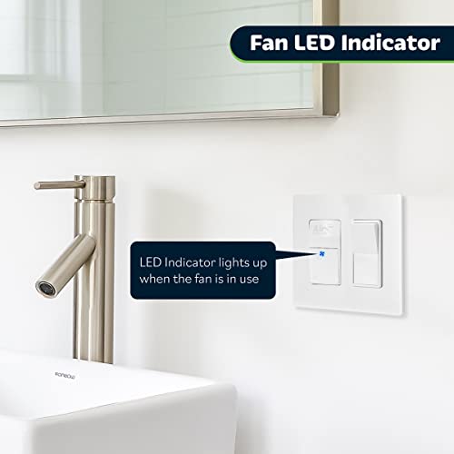 Circulator Switch, Hourly Fresh Air Timer for Ceiling and Wall Ventilation Fan and Bathroom Fan, Countdown Time Delay, LED Indicator, 120VAC, 1/4HP Motor, 3A Max Fan Load, TDTS5-W, White