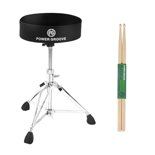 POWERGROOVE Drum Throne, Adjustable Drum Stool for Adults & Kids, Padded Drum Seat, Anti-Slip Rubber...