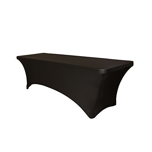 Party Set Go Rectangular Stretch Spandex Table Cover - 6 ft feet Black Fitted Tablecloth by Polyester Blended Fabric Wrinkle Free Covers for Weddings, Events, Trade Shows and Parties