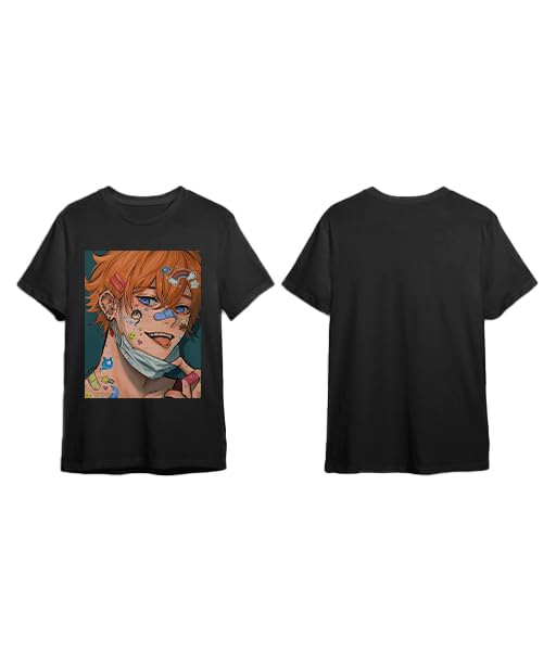 DigiProw asthetic Art Black Tshirt with Cute Man face mask