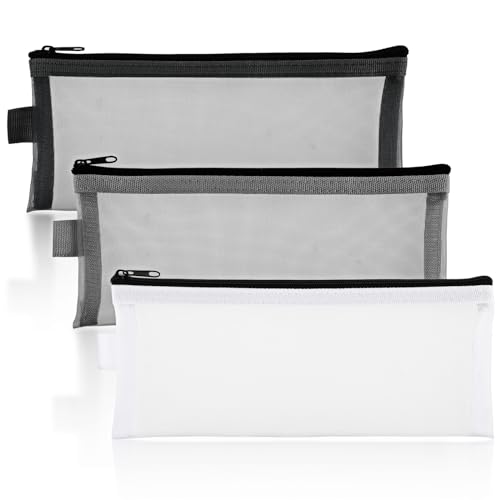 Sibba 3 Pieces Case Set, Clear Exam Pencil Pouch, Nylon Mesh Pen Storage Pouch, Makeup Bag for Women, Multipurpose Bags for Travel, Office Organization