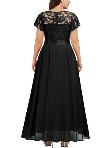 Knitee Women's Plus Size Lace Chiffon V Neck Wedding Party Elegant Butterfly Sleeves Flowy Maxi Dresses2