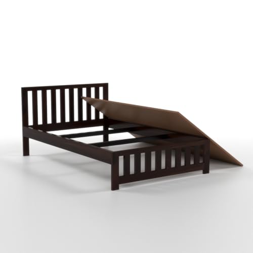 Image of Solid Sheesham Wood Single Size Bed Without Storage | Contemporary Wooden Single Cot with Slatted Headboard & Footboard | Strong Wooden Divan Bed for Bedroom (Walnut Finish)