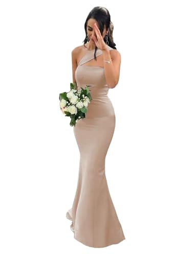 Image of Stretch Spandex Bridesmaid Dresses Long 2026 One Shoulder Formal Gowns Satin Mermaid Prom Wedding Guest DR0194N