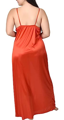 Image of Women's Satin Solid Maxi Nighty Full Sleeve 1 Nighty, 1 Wrap Gown Night Dress Ladies