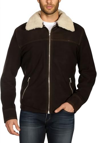 Men's Suede Leather Jacket with Shearling Collar – Rick Grimes Walking Dead Style Western Winter Coat