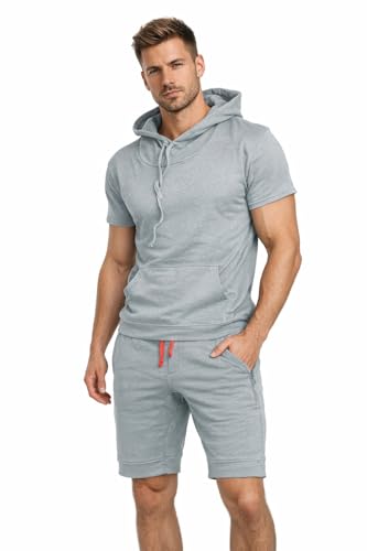 GX GARGIX Completo Uomo Tuta Estiva Verde Militare con Cappuccio e Bermuda – Set Sportivo Casual in Tessuto Morbido e Traspirante (IT, Testo, M, Regular, Regular, COMPL/GRIGIO)