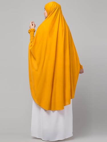 Image of NAZNEEN Women's Full Coverage Khimar Hijab with Sleeves and Under Cap |Solid Pattern Cotton Set for Hajj, Umrah, and Prayer| Comfortable One-Size Head CoveR