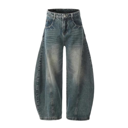 Mens Wide Leg Spliced Denim Pants Washed Distressed Loose Fit High Street Casual Trousers