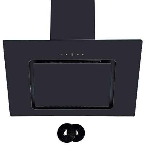 Cookology VER705BK 70cm Black Angled Glass Cooker Hood with Touch Controls & Filters