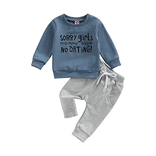 Image of Toddler Baby Boy Clothes Letter Print Crewneck Sweatshirt Top Long Pants 2PCS Fall Winter Outfits Set (Sorry Girls-Blue, 0-6 Months)