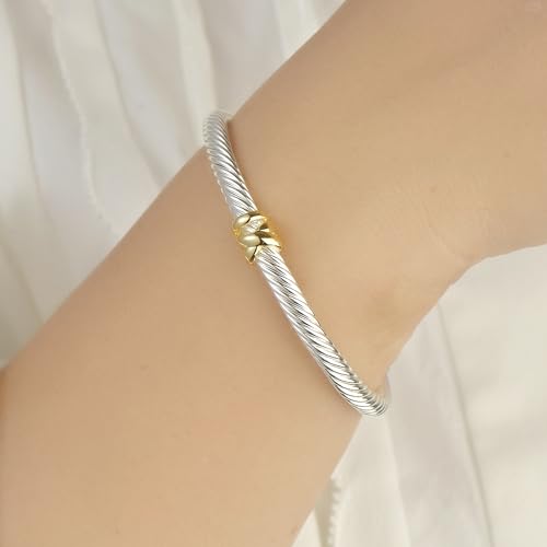 Image of UNY Jewel Bracelet Designer Brand Inspired Women Jewelry 4.5mm Thin Twisted Cable Wire Bangle Gem Stone Christmas Day Gift
