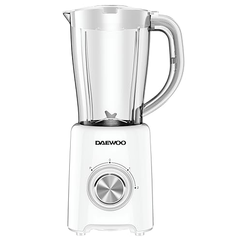 Daewoo Jug Blender with Coffee Grinder Attachment, 1500ml Capacity with 4 Speeds and Pulse Function (450W Power, 220-240v 50hz Type G, UK Plug), Perfect for Smoothies & Grinding Nuts- (White)