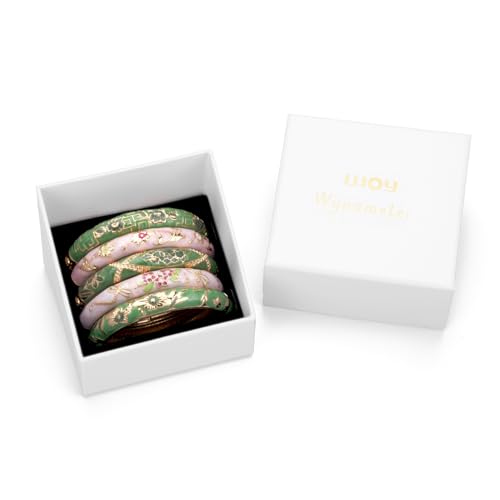 Image of UJOY Bangles 5 Pcs Enamel Jewelry Set Rose Flower Engraved Cloisonne Bracelets Pack in a Box 5PCS