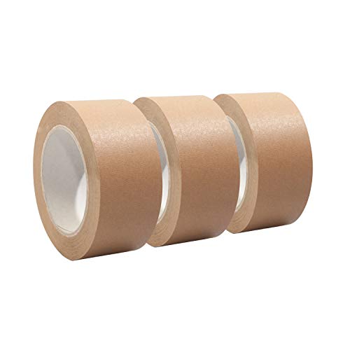 Papierklebeband | Papierpackband | Papierband | Papier Klebeband | Ökologisch & nachhaltig, 50mm x 50m, braun, Menge:3 Cover