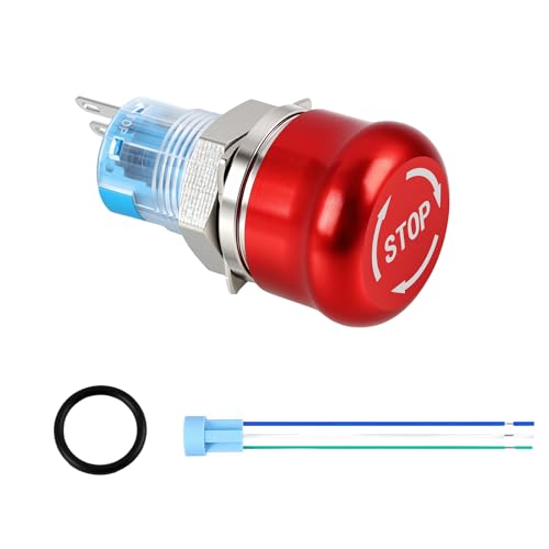 Edelstahl Notausschalter 230V, robuster Druckschalter 230V mit Metallverriegelung, 1NO/1NC Not Aus Schalter, Drucktaster 230V, Industrie & Maschinenbau, IP65, langlebig, zuverlässiger Not-Aus-Schalter