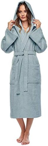 Arus Womens Hooded Classic Turkish Cotton Bath Robe Seafoam, Small-Medium