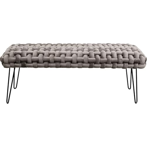 Kare Banc Design Weave - Noir Order Gris Velours - Hauteur d'assise : 34 cm - Structure tressée - pour Chambre à Coucher et Couloir - 45 x 128 x 50 cm (H x l x P)