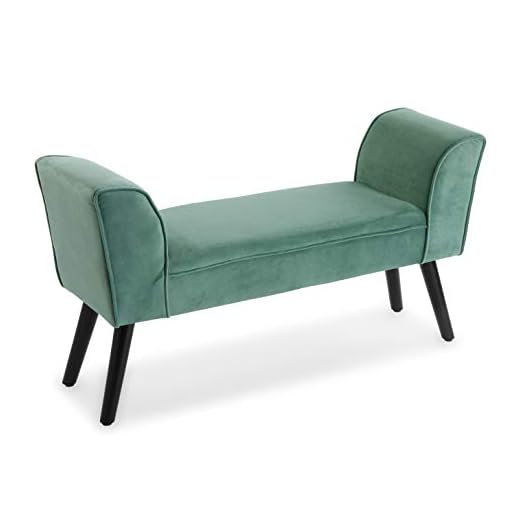 Versa Aguamarina Taburete pie de cama para el Dormitorio, Banco para el Hall o la Entrada, con Apoyabrazos, Medidas (Al x L x An) 53 x 32 x 100 cm, Algodón y Madera, Color Verde