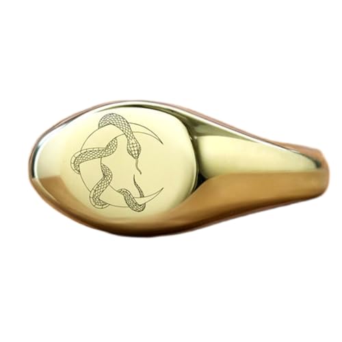 Bague lune et serpent en argent sterling 925 plaqué or, une chevalière d'exception faite main