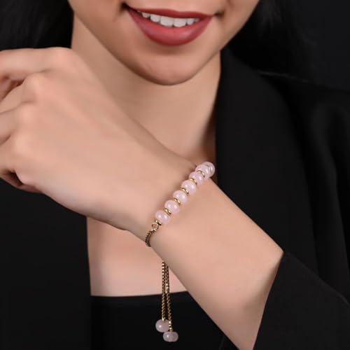 Gempires Aqua Chalcedony Bolo Bracelet, Crystal Beads Bracelet, 14k Yellow Gold Plated, Adjustable Bracelets For Women